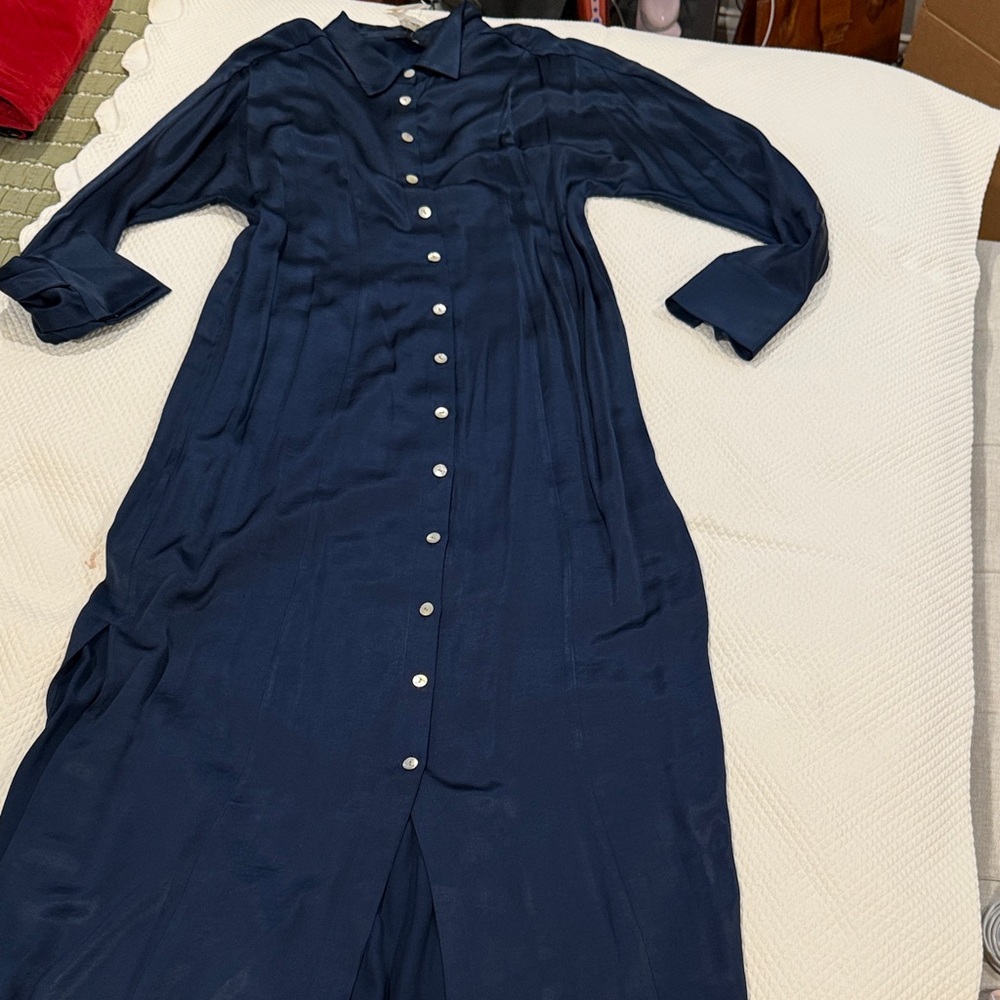 Navy Blue Button-Down Shirt Dress